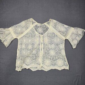 Cecico Medium Womens Lace Sheer Floral Top Cream Boho Bell Sleeve Romantic